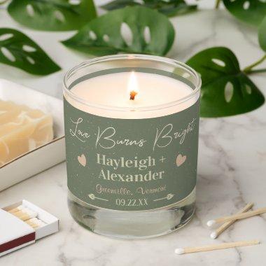 Love Burns Bright Sage Green Custom Wedding Favor Scented Candle