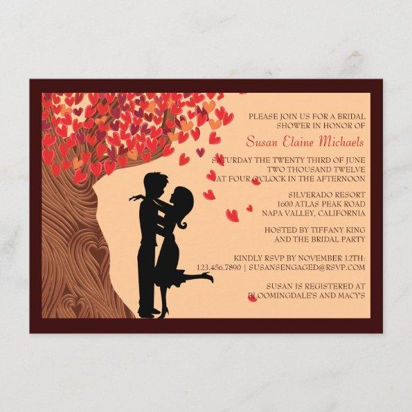 Love Couple Falling Hearts Oak Tree Bridal Shower Invitations