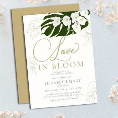 Love in Bloom Orchids Tropical Gold Bridal Shower Invitations