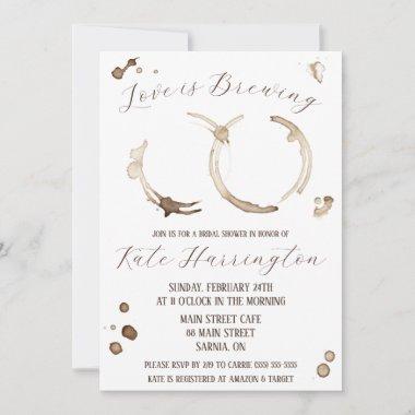 Love is Brewing, Coffee, Stains, Bridal Shower Invitations