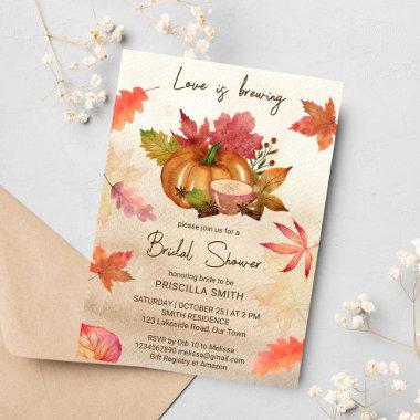 Love is brewing fall autumn bridal shower Invitations
