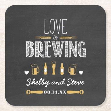 Love is Brewing Square Paper Coaster