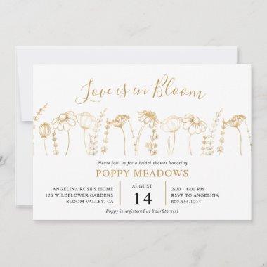 Love is in Bloom Gold Wildflower Bridal Shower Invitations