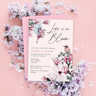 Love Is In Bloom Pink Floral Bridal Shower Invitations