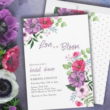 Love is in Bloom Purple Pink Floral Bridal Shower Invitations