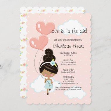 Love Is In the Air Bridal Shower Black Hair Invitations