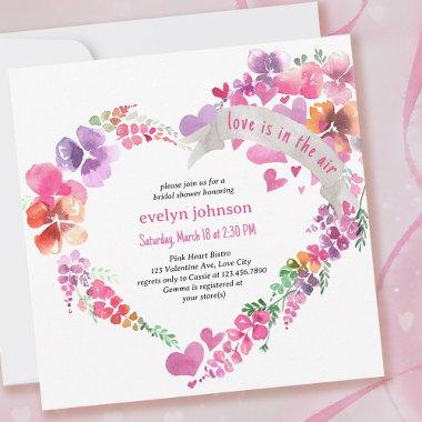 Love is in the Air Floral Heart Bridal Shower Invitations