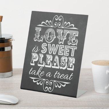 Love Is Sweet Chalkboard Wedding Treat Pedestal Sign