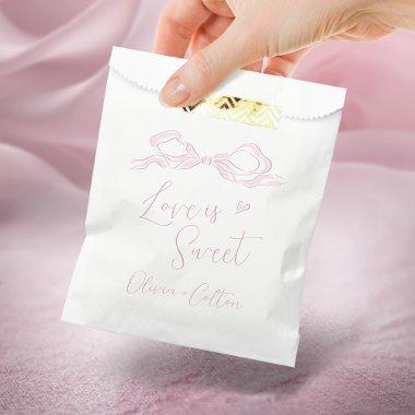 Love Is Sweet Elegant Pink Hand Draw Bow Wedding Favor Bag