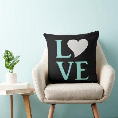 Love Teal Blue & Black Wedding Shower Party Throw Pillow