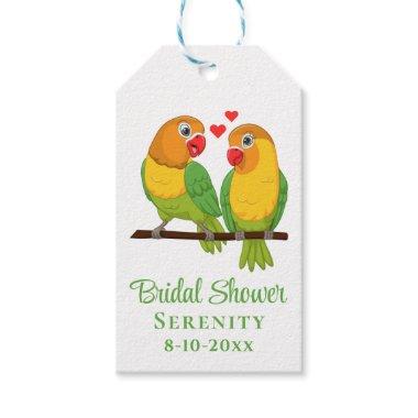 Lovebirds Cartoon Green Love Birds Bridal Shower Gift Tags