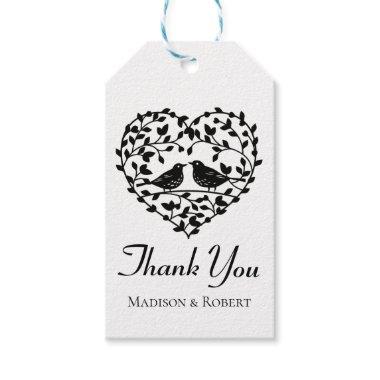 Lovebirds Thank You Black And White Floral Heart Gift Tags
