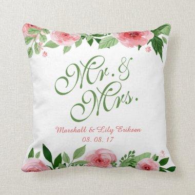 Lovely Personalized Floral Wedding Throw Pillow