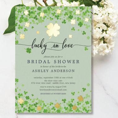 Lucky In Love Bridal Shower Foil Foil Invitations