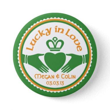 Lucky in Love Irish Claddagh Wedding Button
