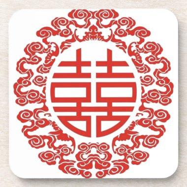 Lucky red double happiness chinese wedding beverage coaster