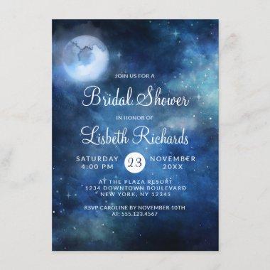 Lunar Sky Full Moon Stars Wedding Bridal Shower Invitations