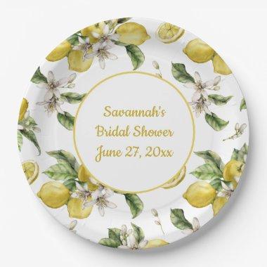 Luscious Lemons and Greenery Monogrammed Paper Plates