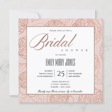 LUXE BLUSH PINK ROSE GOLD FLORAL BRIDAL SHOWER Invitations