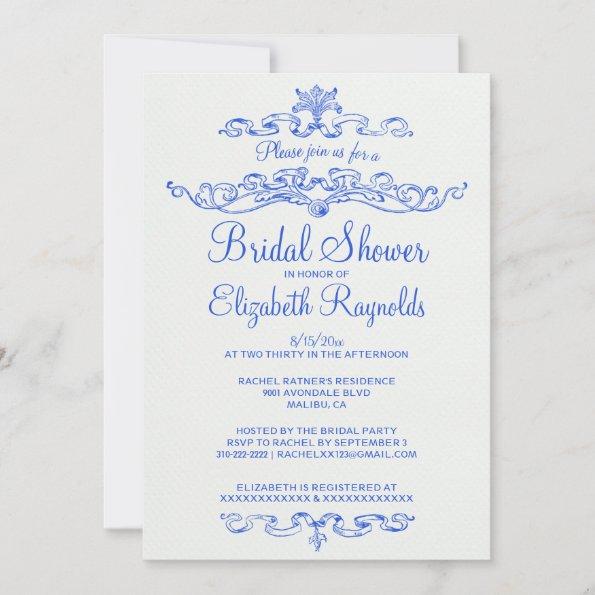 Luxury Blue Bridal Shower Invitations