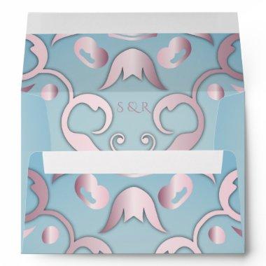 Luxury Chic Elegant Pink Border On Aquamarine Blue Envelope