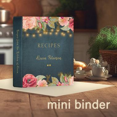 Luxury elegant blush navy gold floral recipe book mini binder