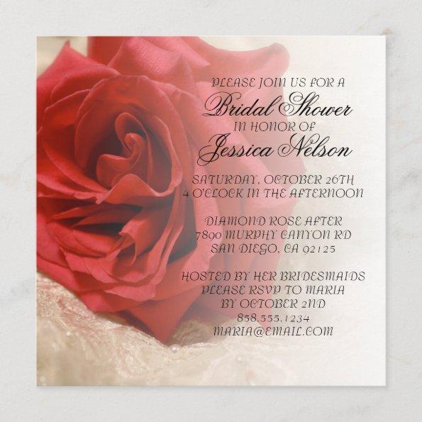 Luxury Elegant Red Rose Lace Bridal Shower Invite
