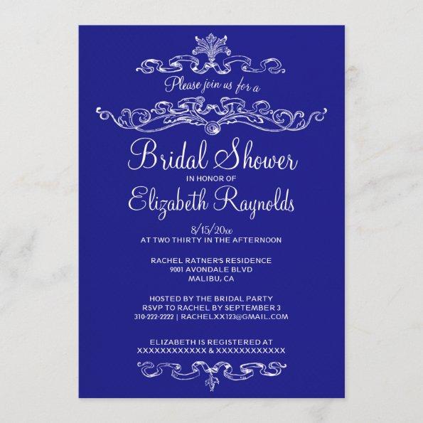 Luxury Royal Blue Bridal Shower Invitations