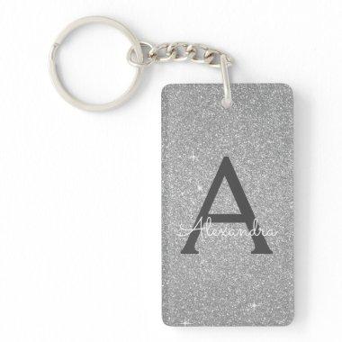 Luxury Silver Glitter & Sparkle Monogram Keychain
