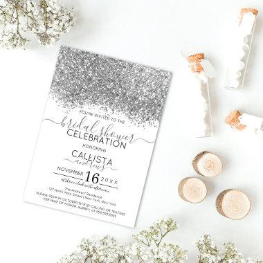 Luxury Silver White Glitter Confetti Bridal Shower Invitations