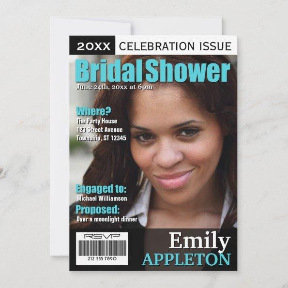 Magazine Cover Turquoise Bridal Shower Invitations