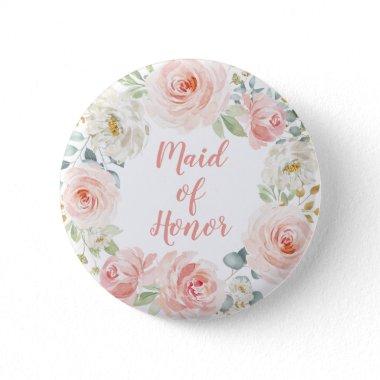 Maid of Honor Blush Pink Watercolor Wedding Button