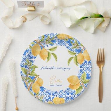Main Squeeze Mediterranean Tiles Lemons Bridal Paper Plates