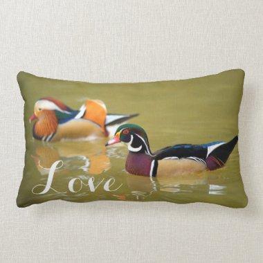 Mandarin Duck Couple / Love Birds Custom Wedding Lumbar Pillow