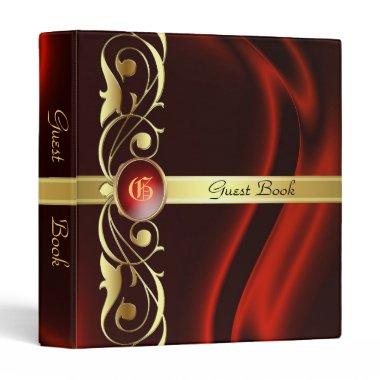 Marquis Red Silk Gold Scroll Guest Book Binder