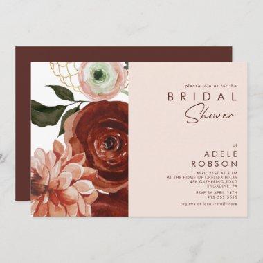 Marsala Autumn Floral | Blush Bridal Shower Invitations