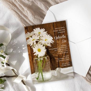 Mason Jar and White Daisies Country Bridal Shower Invitations