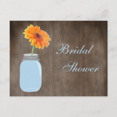 Mason Jar & Gerbera Daisy Rustic Bridal Shower Invitations