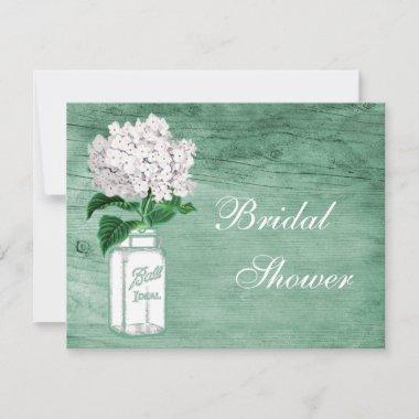 Mason Jar & Hydrangea Rustic Mint Bridal Shower Invitations