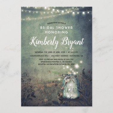 Mason Jar Lights Rustic Woodland Bridal Shower Invitations