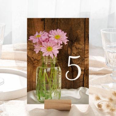 Mason Jar Pink Daisies Barn Wedding Table Numbers