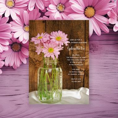 Mason Jar Pink Daisies Country Barn Bridal Shower Invitations