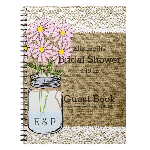 Mason Jar Pink Flowers Bridal Shower Guest Book |