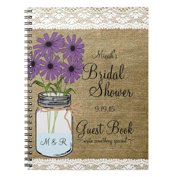 Mason Jar Rustic Country-Bridal Shower Guest Book- Notebook
