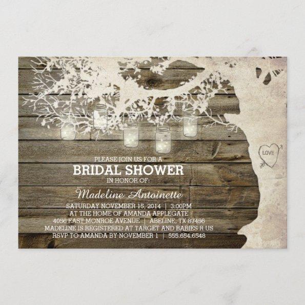 Mason Jar String Light Bridal Shower Barn Wood Invitations