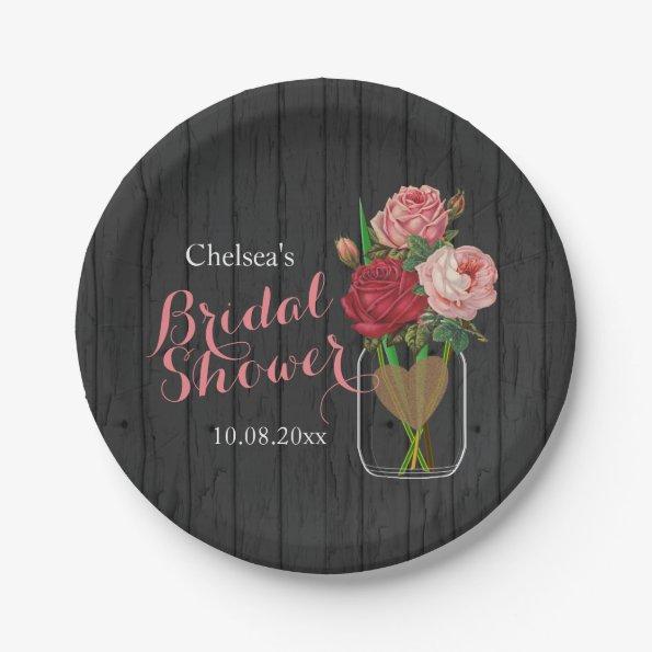 Mason Jar Stylish Rose Bridal Shower Design Paper Plates