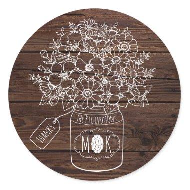 Mason Jar Wedding Anniversary Wildflowers Rustic Classic Round Sticker