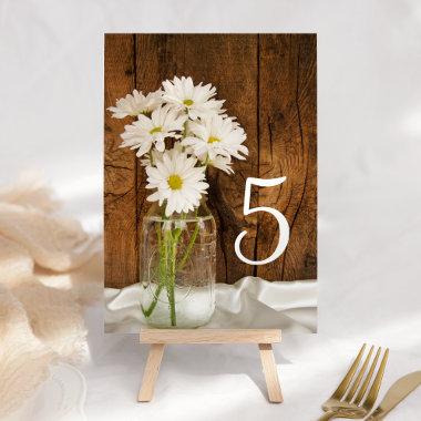 Mason Jar White Daisies Barn Wedding Table Numbers