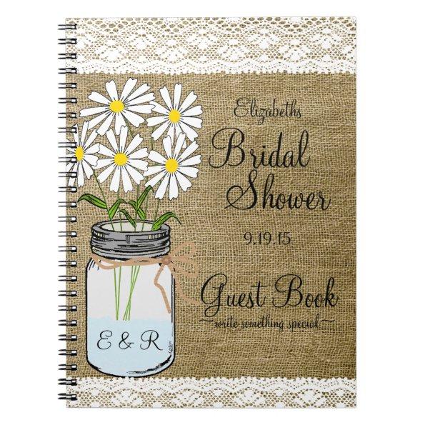 Mason Jar White Flowers Bridal Shower Guest Book |