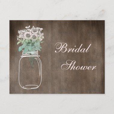 Mason Jar & Wild Flowers Rustic Bridal Shower Invitations